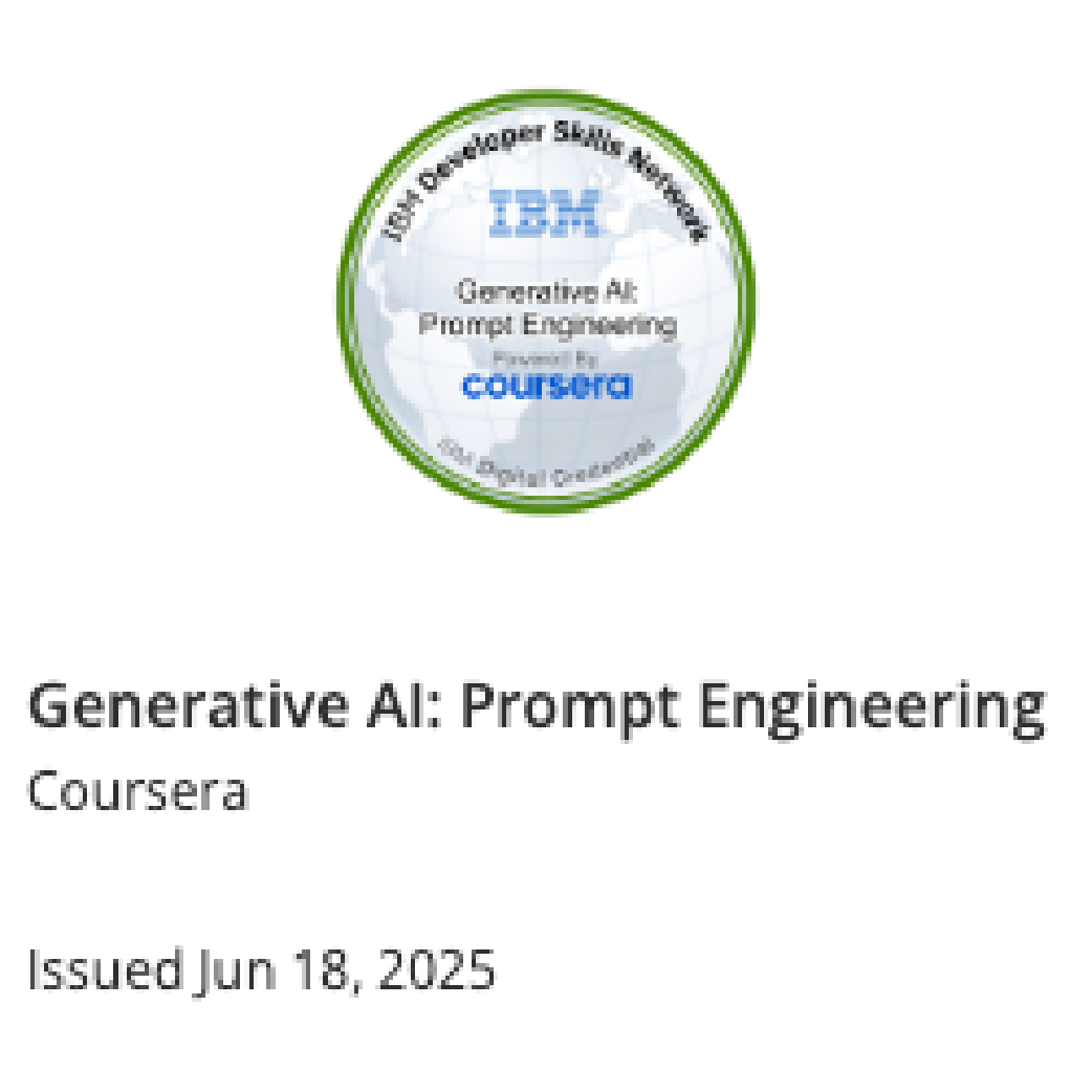 Generative AI: Prompt Engineering certification awarded to Kristen Kayser.