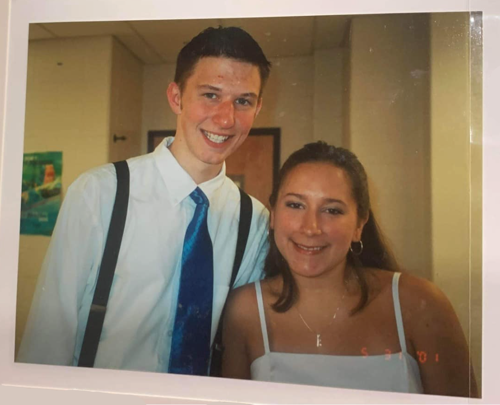 Kristen and her husband, Scott, on the last day of high school in 2001.